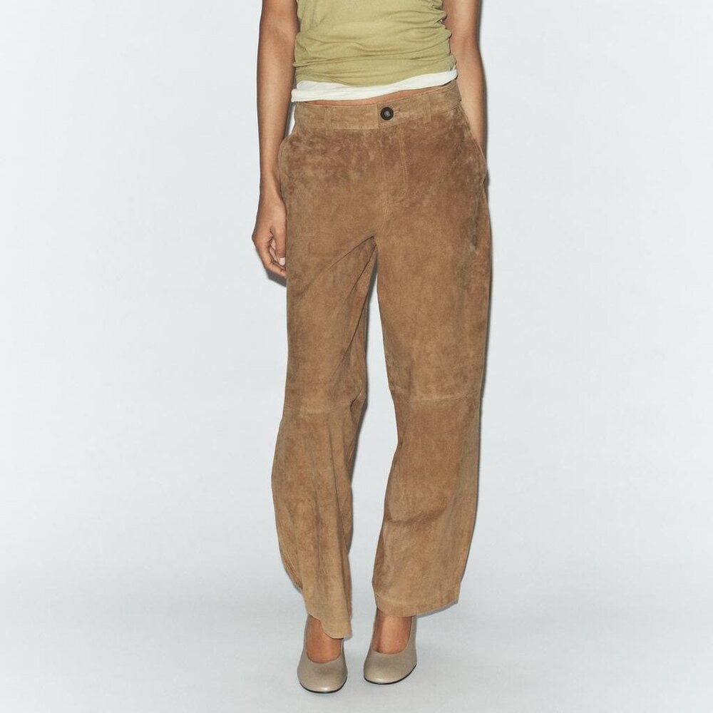 ZARA 100% SUEDE LEATHER PANTS